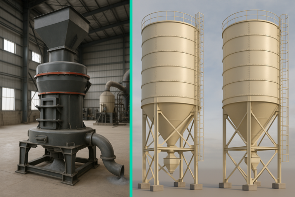 tolvas de almacenamiento. y molinos de baritina